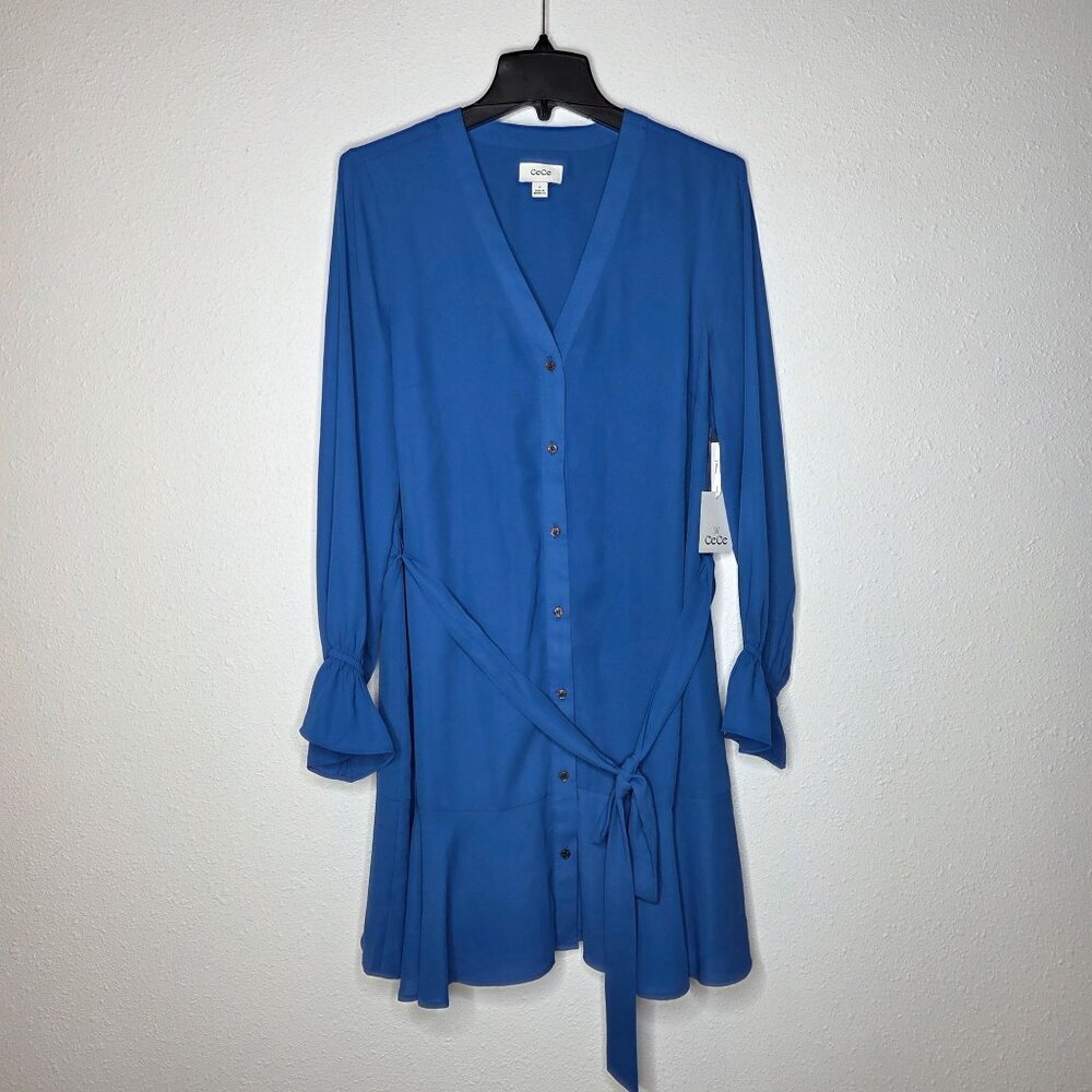Cece V-Neck Tie Waist Dress - Cobalt, Medium
